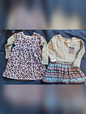 Bundle Of 2 Tea Collection Girls Long Sleeve Dresses In Sz4